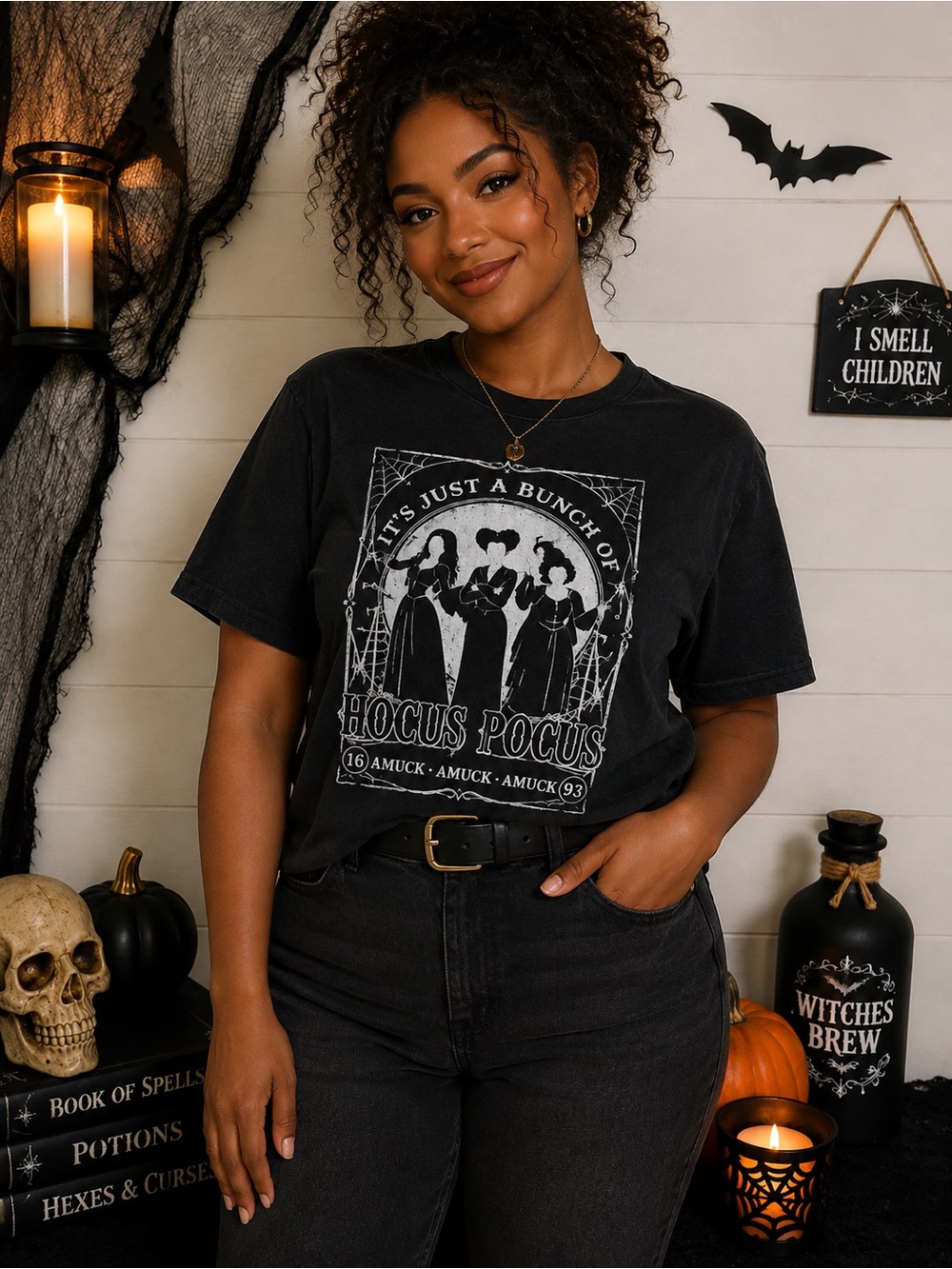 Disney Hocus Pocus Women’s Graphic T-Shirt Black Size M Halloween Witch